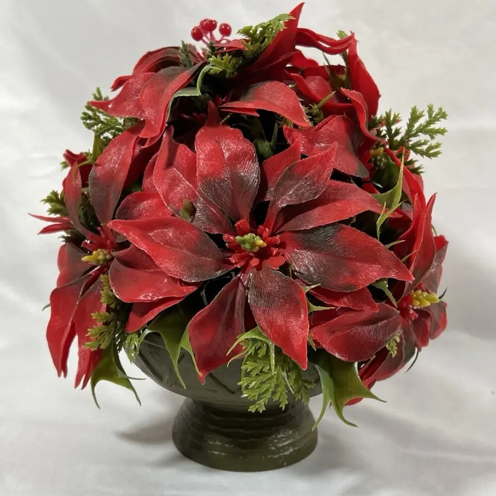 Vintage MCM Christmas Centerpiece Poinsettia Mid Century Kitsch Plastic Floral